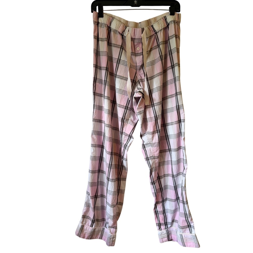 J.Crew Pajama Pants Women‎ Large Pink Plaid Cotton Excellent Drawstring Lounge